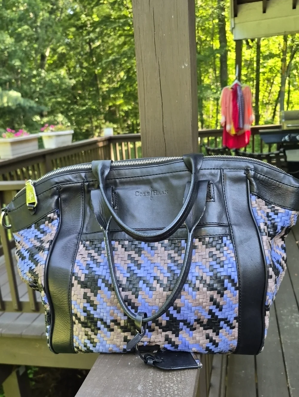 Vintage Cole Haan Woven Blue Leather tote Crossbody Tote Bag